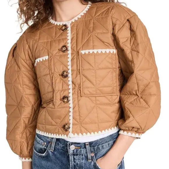 Anthropologie Reversible Blueb. Pink Tan Quilted Puffer Jacket Coat Cardigan top - Picture 3 of 6
